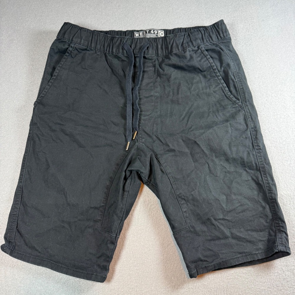West 49 Mens Skate Shorts Medium Black Cotton Spandex Drawstring Elastic Waist